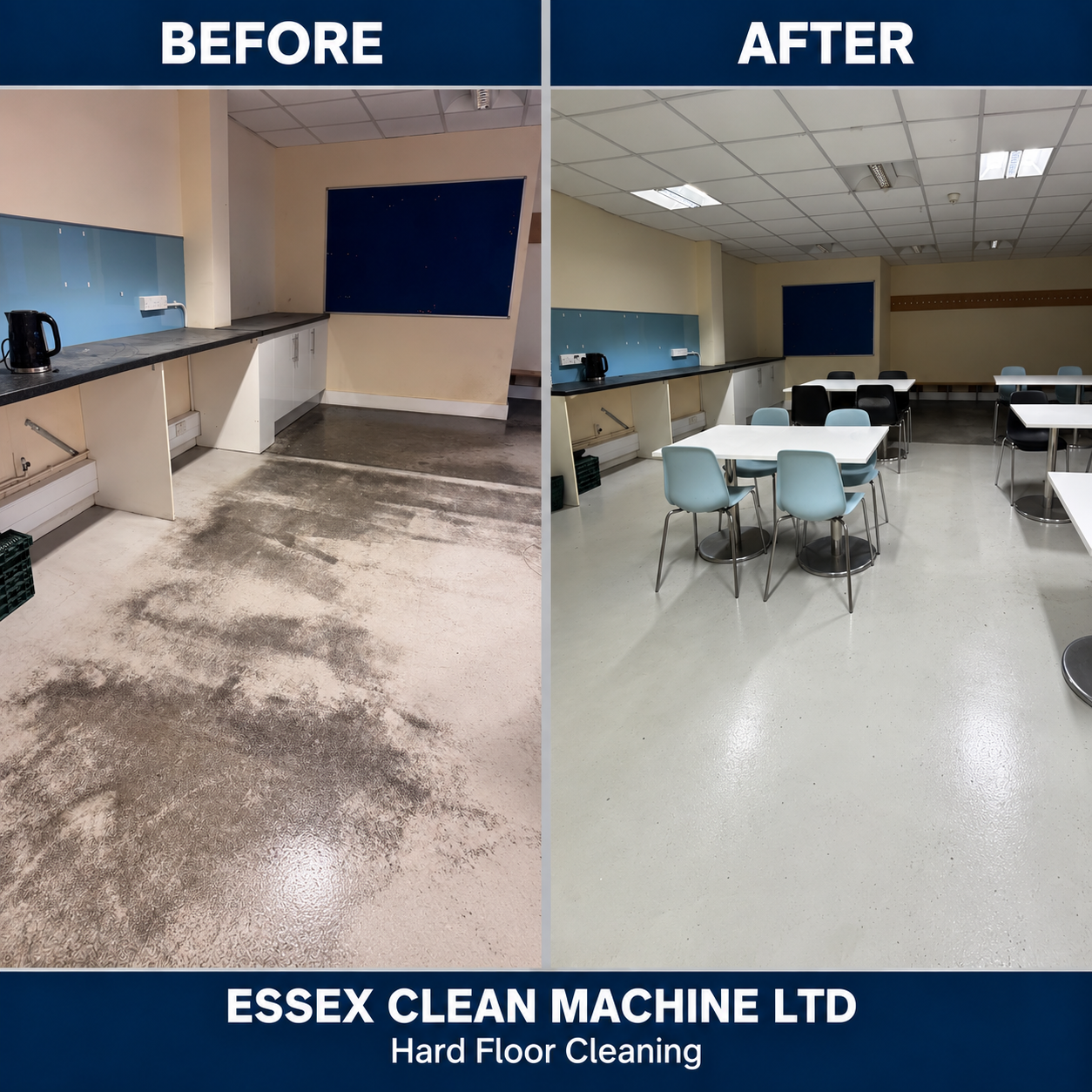 Canteen vinyl floor — before and after deep cleaning