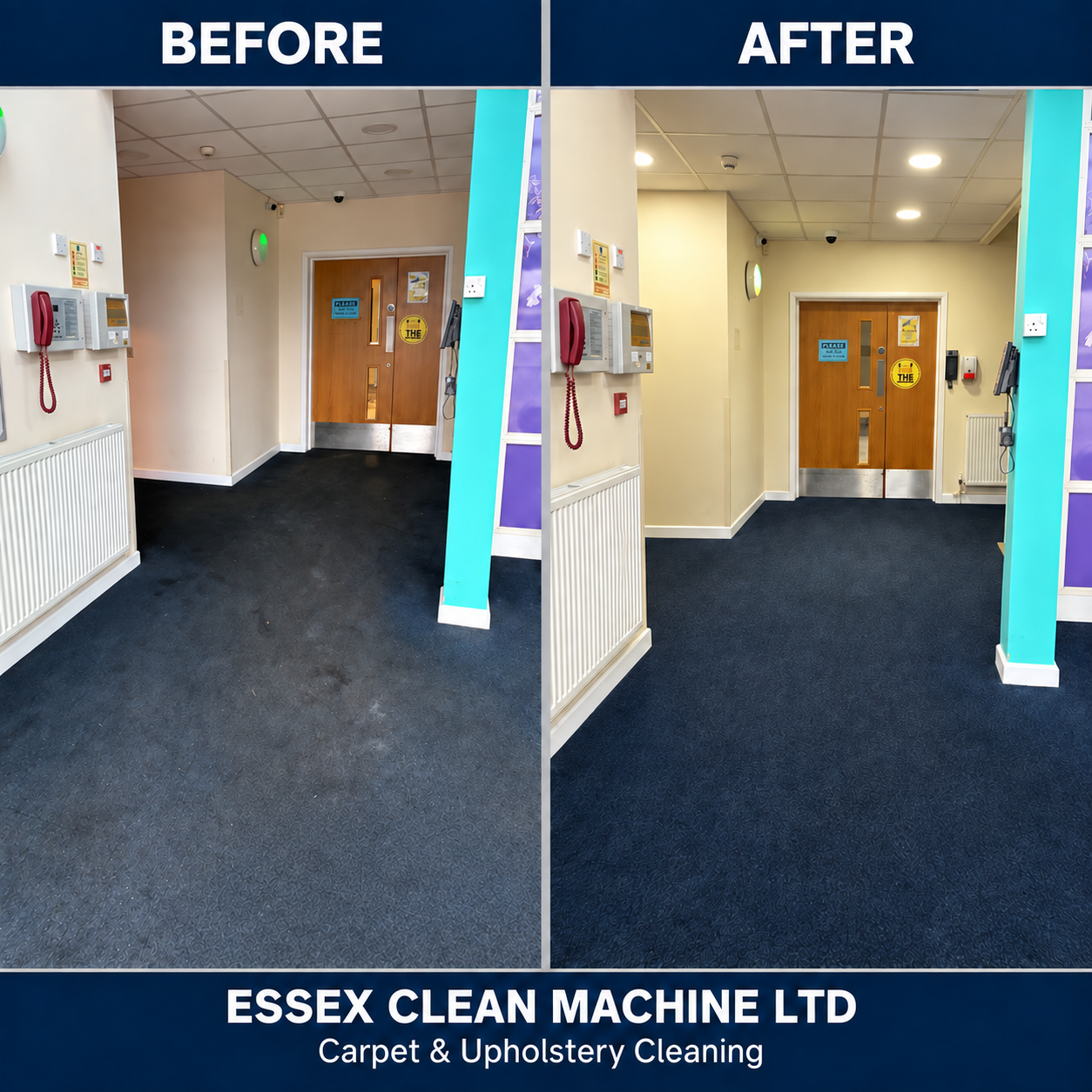 Entrance carpet — before and after deep extraction cleaning
