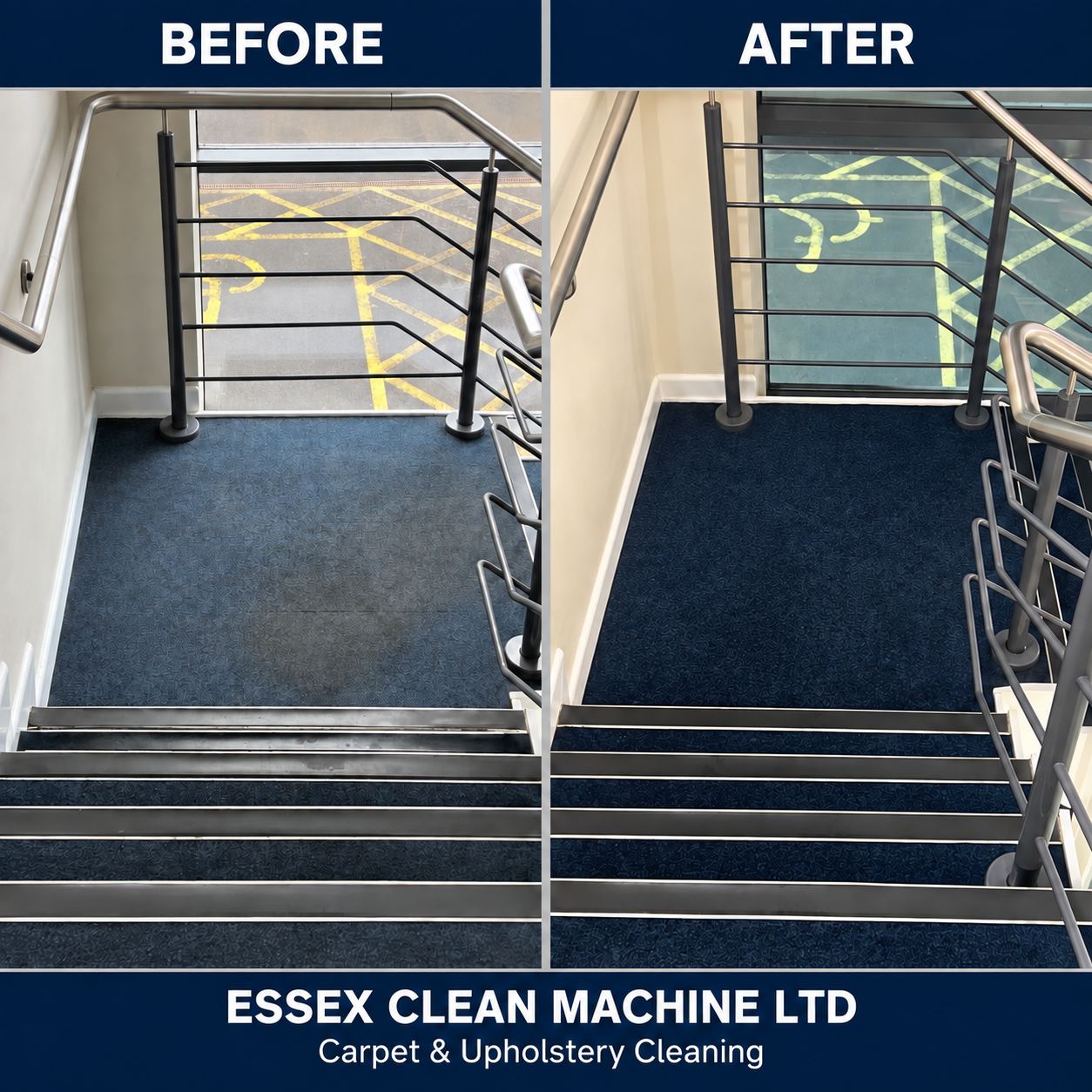 Stair landing carpet — before and after deep extraction cleaning